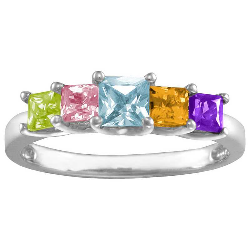 Mother's Birthstone Ring with 3 or 5 Princess-Cut Stones: Garland Mother's Birthstone Ring with 3 or 5 Princess-Cut Stones: Garland